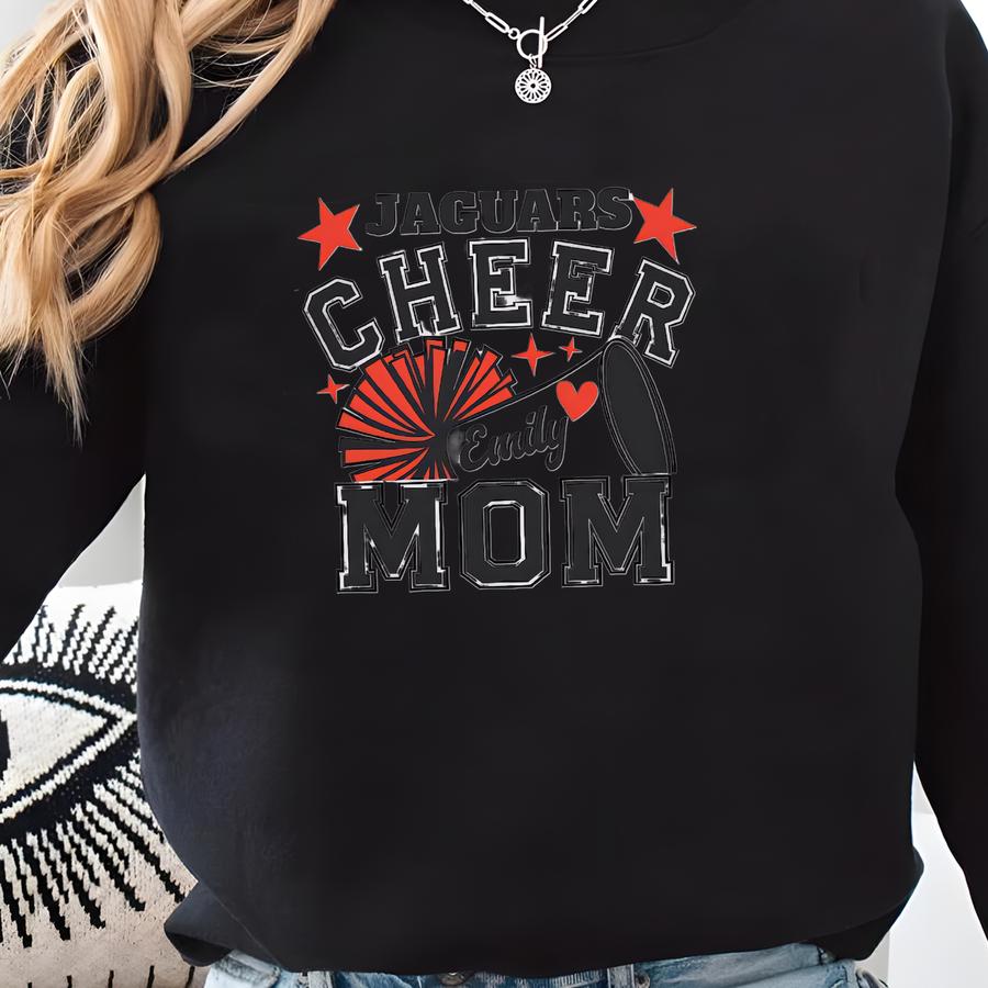 Custom Cheer Mom Shirt, Personalized Cheerleading Mascot Sweatshirt, Gift For Cheer Mom, T-shirt With Child Name, Cheer Compeon Mom Tee Sweatshirt