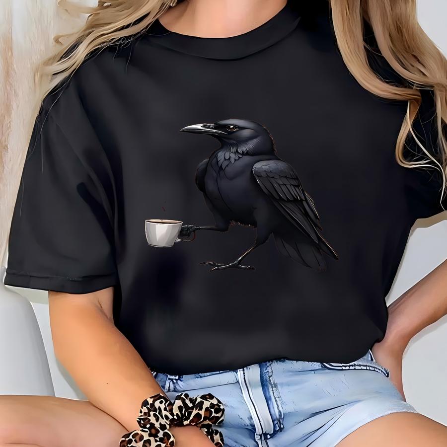 Raven Crow O Darkness Shirt, Raven And Coffee Cup O Darkness My Old Friend Tshirt, Crow And Coffee Halloween Hoodie T-shirt