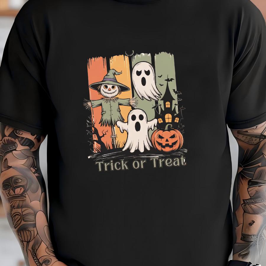 Trick Or Treat Gildan Sweatshirt, Cute Halloween Tee, Football Season Hoodie, Unisex Shirts Aesthetic Thanksgiving Plus Sizes Shirt, S-5xl T-shirt