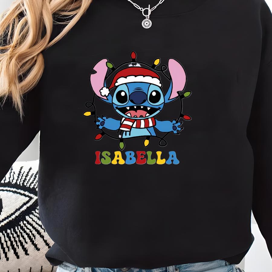 Custom Christmas Stitch Sweatshirt, Christmas Custom Name Sweater, Christmas Family Party Sweatshirt, Stitch Xmas Sweater Sweatshirt