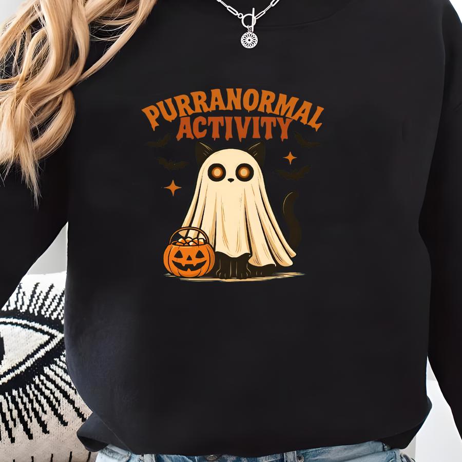 ® Black Cat Pumpkin Shirt, Halloween Spooky Season Shirt, Vintage Autumn Tee, Purranormal Activitiy Halloween Cat T-shirt Sweatshirt