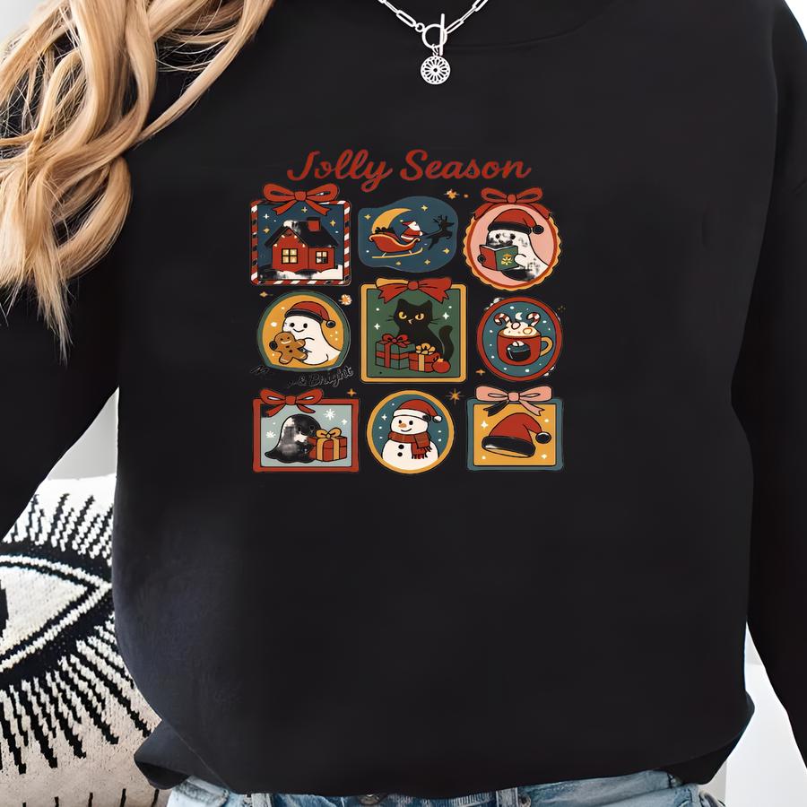 ® Vintage Christmas Shirt Womens Christmas Vibes Shirt Christmas Stamps Tshirt Retro Holiday Party Tee Festive Winter T-shirt Sweatshirt