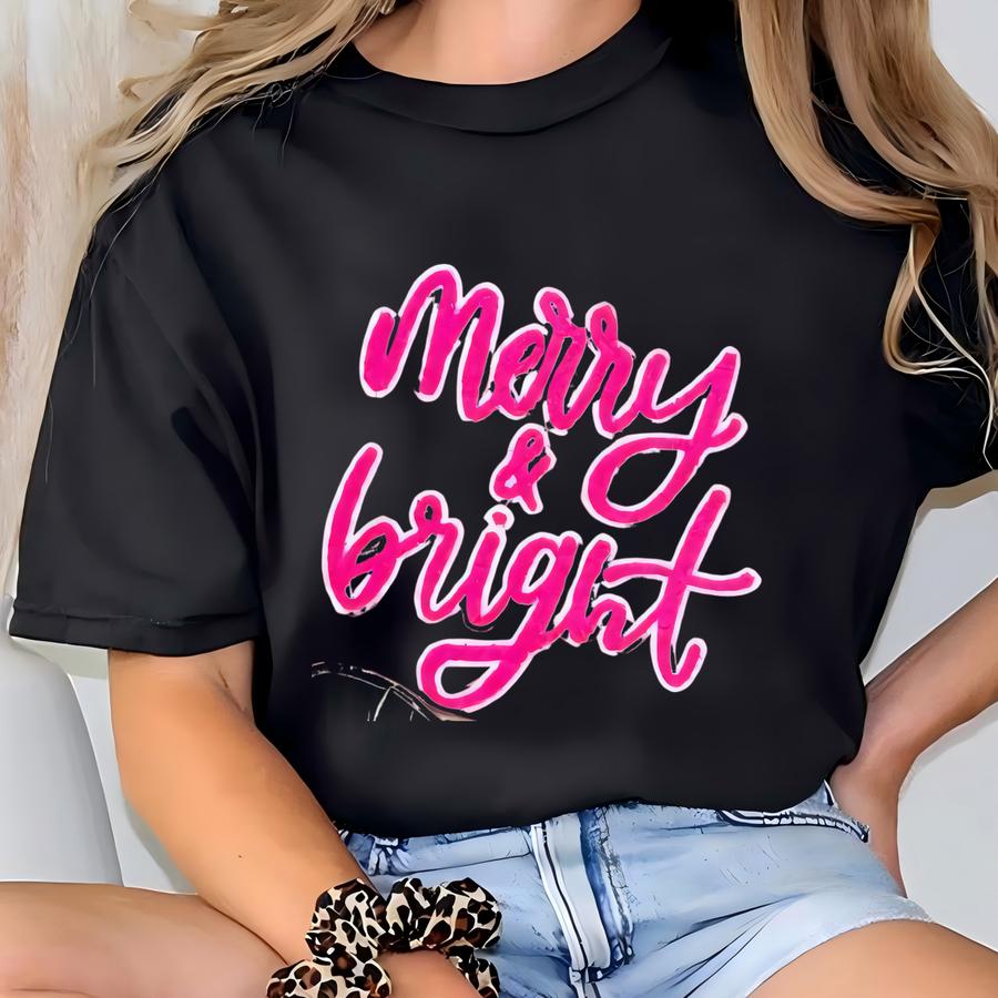 Merry And Bright Fluffy Patch Christmas Shirt - Merry Christmas Shirt - Christmas Shirt - Christmas Gifts - Merry And Bright Shirt T-shirt