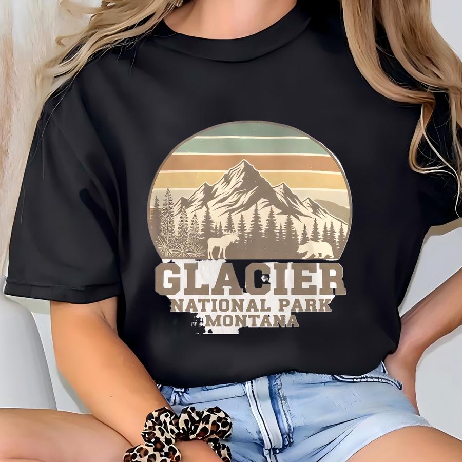 Retro Style Glacier National Park Shirt, Vintage Montana Nature Tee, Mountains Lover Sweatshirt Hoodie T-shirt