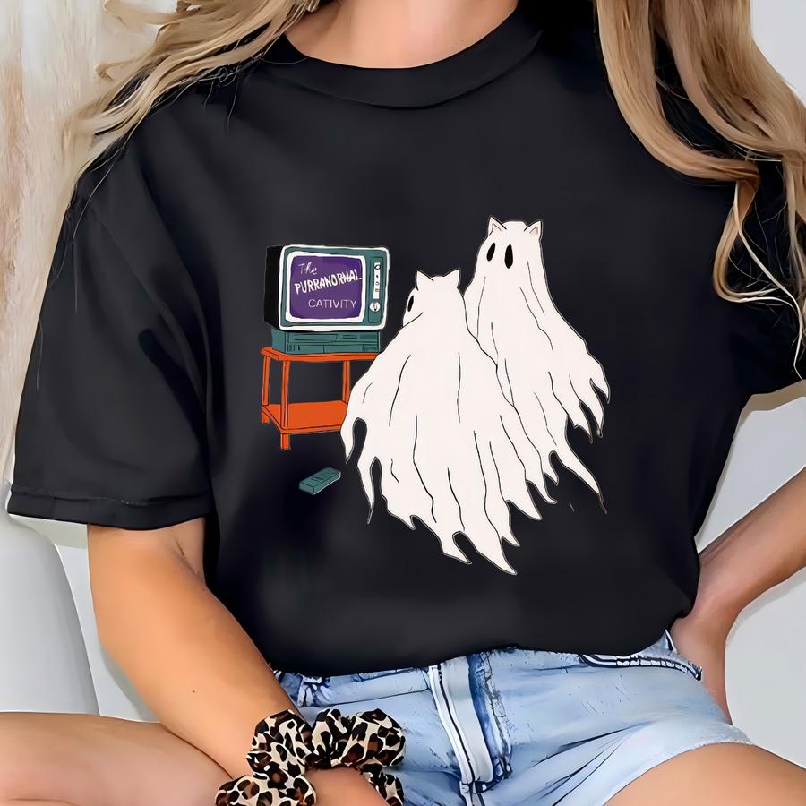 Purranormal Cativity Ringer Hoodie: Retro Halloween Graphic Tee T-shirt