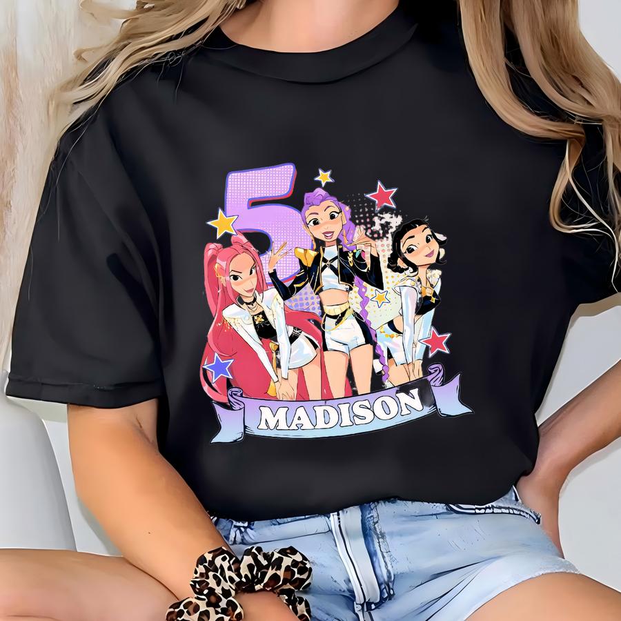 Custom Huntrix Birthday Girl Shirt, Personalized Kpop Demon Hunter Birthday Tee, Back To School, Gift For Huntrix Fan,birthday Gift For Kid T-shirt