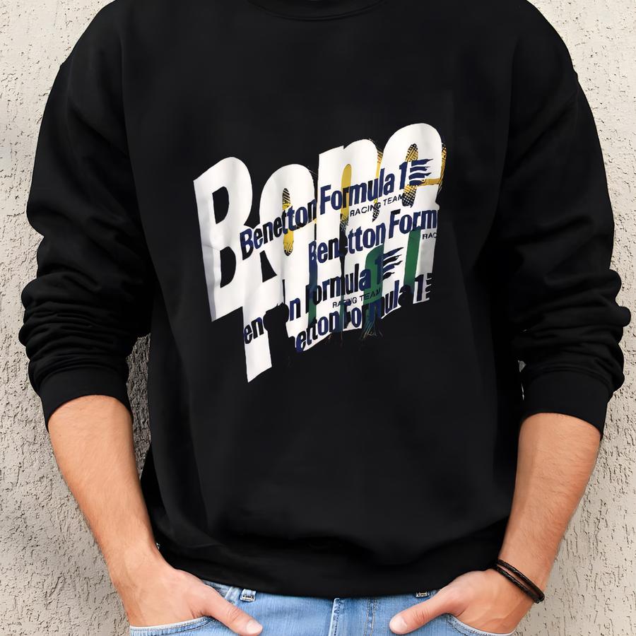 Vintage United Colors Of Benetton Blue Sweatshirt Large Benetton Formula 1 Big Logo Spell Out Sweater Benetton F1 Racing Team Jumper Size L Sweatshirt
