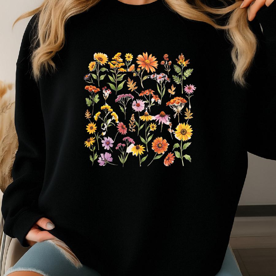 Boho Fall Wildflower T-shirt, Retro Fall Floral Shirt, Vintage Autumn Wildflower Tee, Fall Pumpkin Shirt, Fall Tshirt Sweatshirt