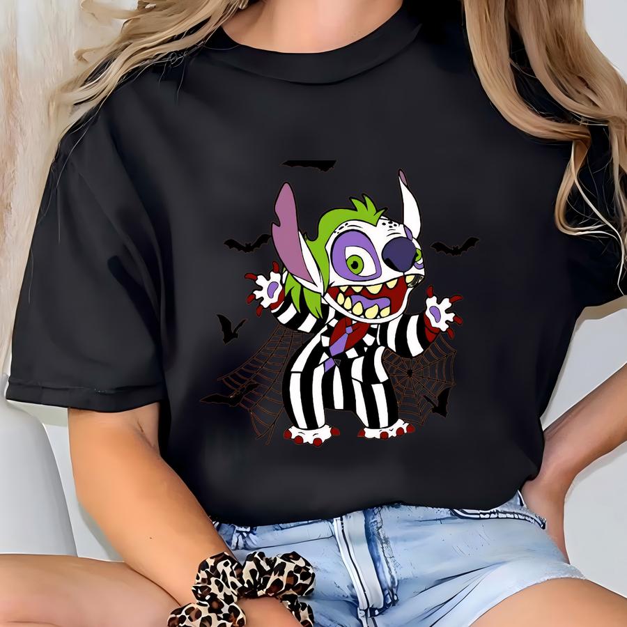 Beetlejuice Stitch Hoodie, Halloween Stitch Shirt, Stitch Crewneck, Spooky Season Tee, Halloween Youth Gift, Land Halloween T-shirt