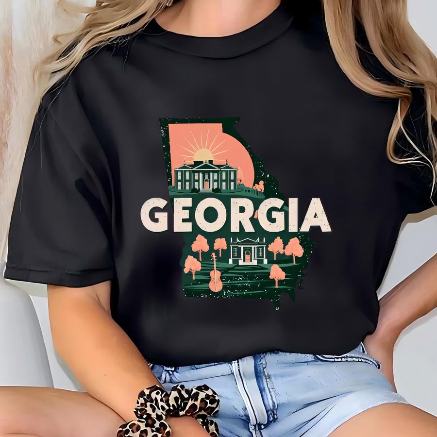 Georgia State Shirt, Georgia Vacation Tee, Georgia State Map Shirt, Trip To Georgia Shirt, Georgia Souvenir, Georgia Landmarks Hoodie T-shirt