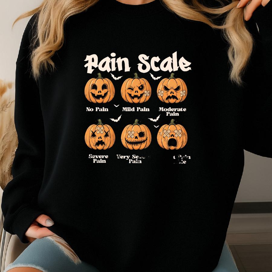 Halloween Nurse Shirt, Pain Scale Fall Pumpkin Nurse T-shirt, Rn Halloween Shirt, Pediatric Nurse Spooky Tee, Nicu Nurse Halloween Sweater Sweatshirt