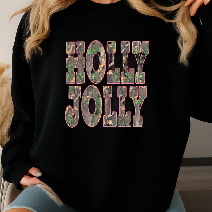 Christmas Shirt: Holly Jolly Camo Christmas Sweatshirt