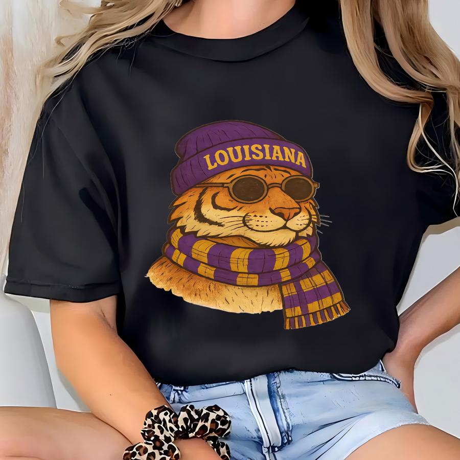 Vintage Louisiana Game Day Hoodie, Cute Tiger Mascot Head Sweatshirt, Cute Louisiana Game Day Hoodie, Lousiana Pullover T-shirt