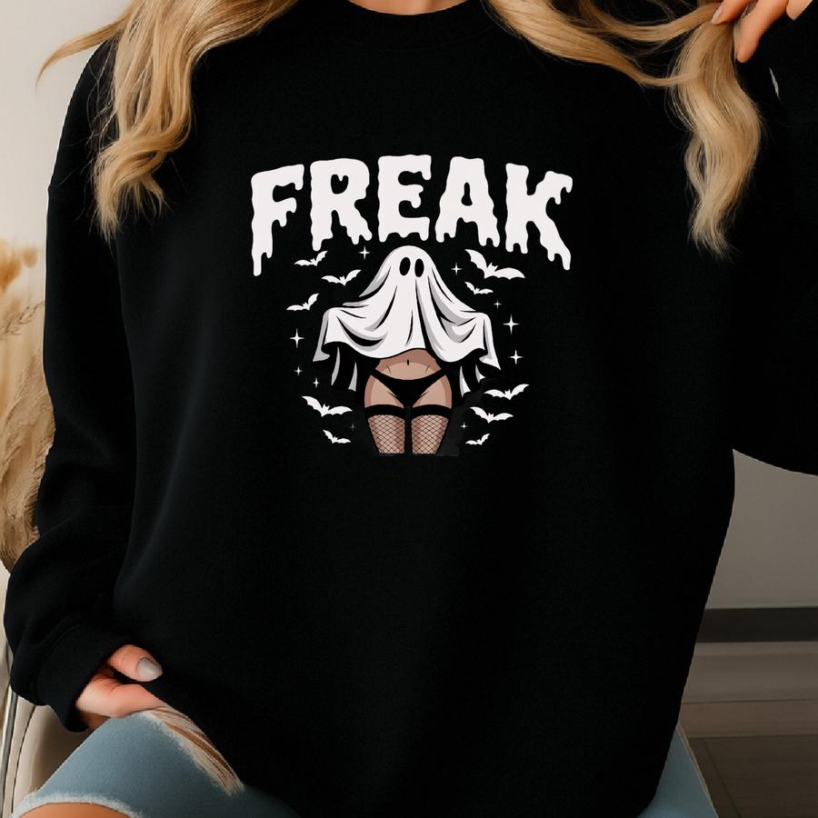 Sexy Ghost Halloween Sweatshirt - Freak In The Sheets Sweater Freaky Ghost Crewneck Gift For Halloween Sweatshirt