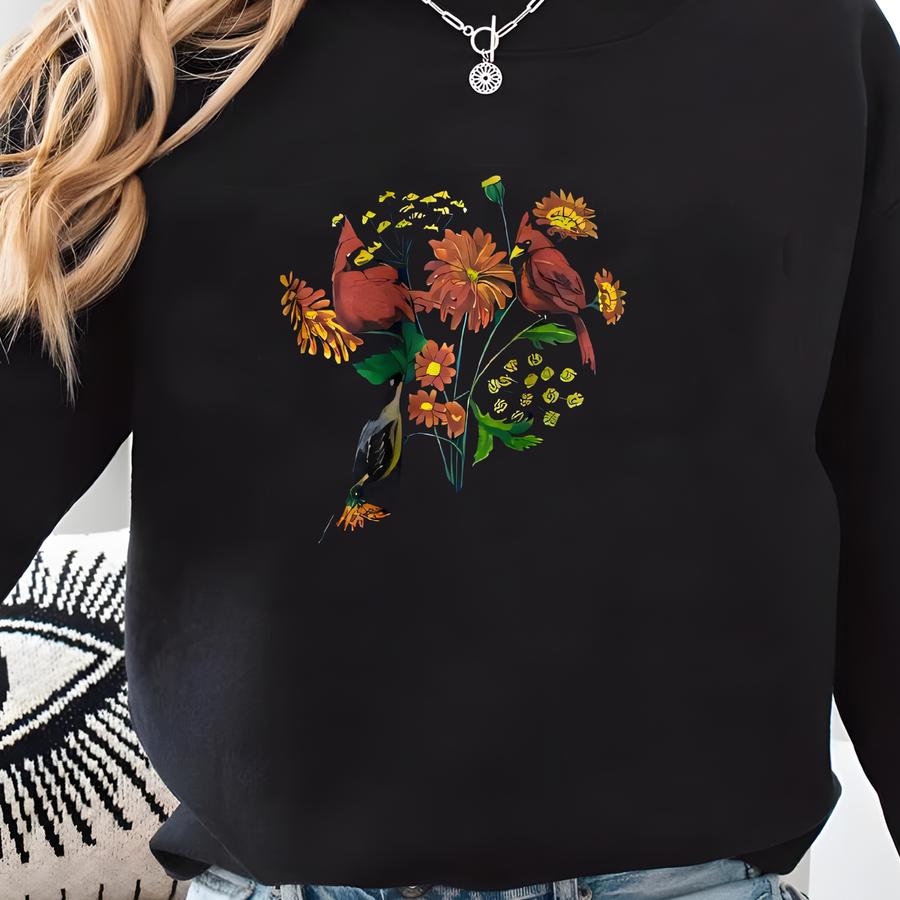 Vintage 90's Wildlife Animal Sweatshirt Cardinal Bird Crewneck Cardinal Bird Sweater Pullover Jumper Streetwear Wild Flower Bird Navy  Sweatshirt