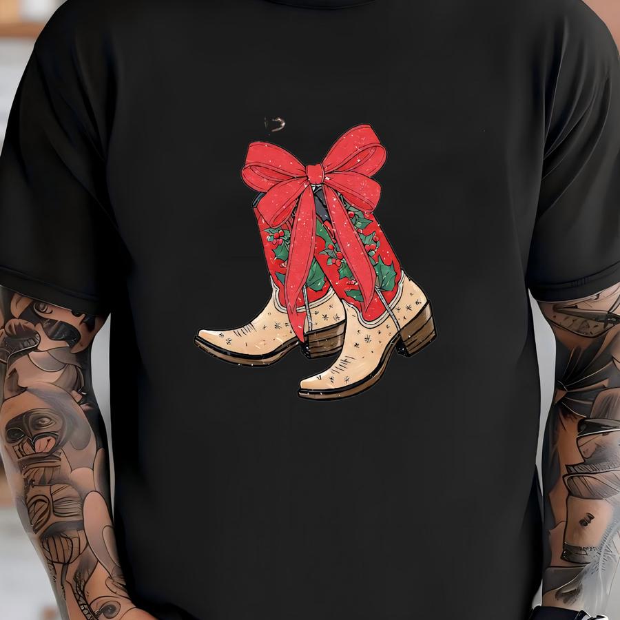 Coquette Cowgirl Baby Tee Shirt, Christmas Western Y2k, Cowboy Christmas, Cowgirl Boots Crop Shirt, Howdy Santa, Western Christmas Baby Tee T-shirt