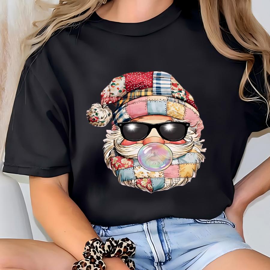 Christmas Santa Claus Shirt Patchwork Santa Claus Shirt Retro Christmas Gift Holiday Graphic Shirt Colorful Santa Shirt Merry Christmas Gift T-shirt