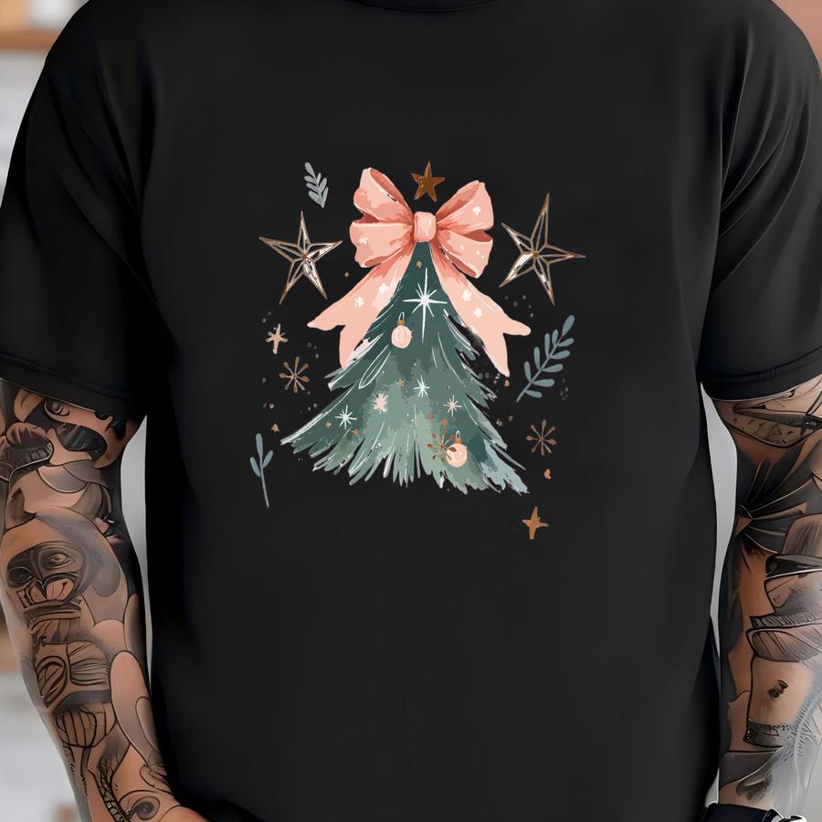 Christmas Tree Bow Shirt, Christmas Sweatshirt For Women, Christmas Tree Tshirt, Christmas Coquette Christmas Shirt T-shirt