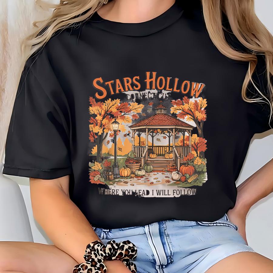 Stars Hollow Fall Sweatshirt, Where You Lead Hoodie, Lukes Diner Autumn, Cozy Season Sweater, Tv Show Fan Gift, Stars Hollow Fall Festival. T-shirt