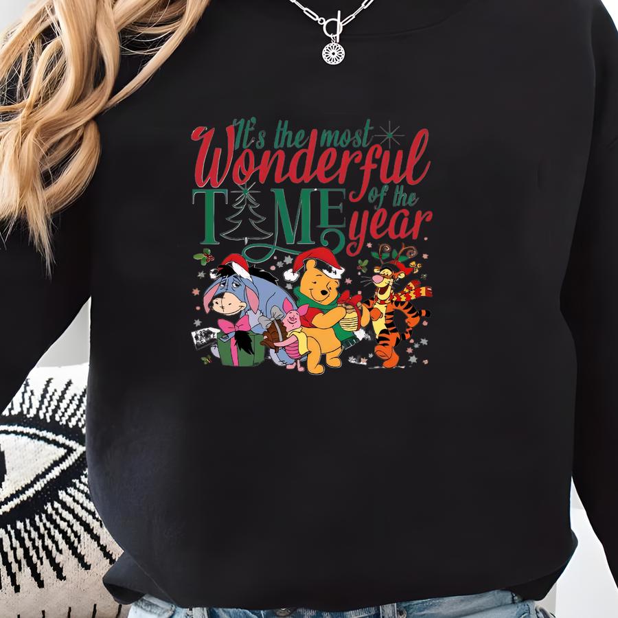 The Most Wonderful Time Of The Year Sweatshirt, Christmas Sweater, Pooh And Friends Christmas Land Hoodie, Bp Sweatshirt