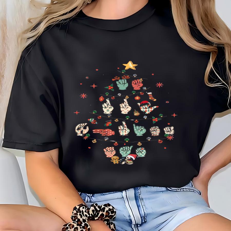 Asl Christmas Shirt, Sign Language Christmas Tee, Christmas Sign Language Merry Tee T-shirt