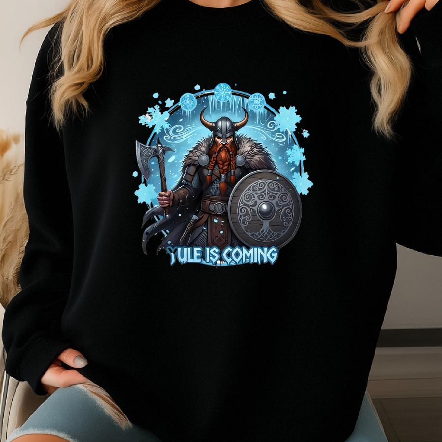 Yule Is Coming Viking Sweatshirt, Norse Mythology Christmas Pullover, Gothic Winter Warrior Crewneck, Holiday Gift For Him Her Sweatshirt