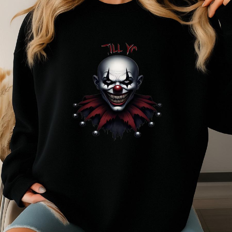 Laugh Till You Die Clown Sweatshirt, Scary Horror Pullover, Creepy Gothic Crewneck, Halloween Party Outfit, Dark Gift Sweater Sweatshirt