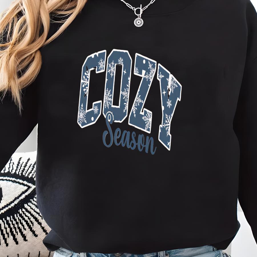 Cozy Season Winter Sweatshirt, Snowflake Print Cozy Sweater, Women's Winter Sweater, Winter Crewneck For Her, Snowflake Sweatshirt Sweatshirt