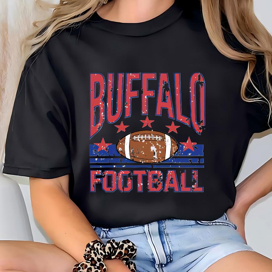 Buffalo Football Shirt Vintage Distressed Style Sweatshirt And Hoodie | Front Back Buffalo Game Day Sweatshirt For Fans T-shirt