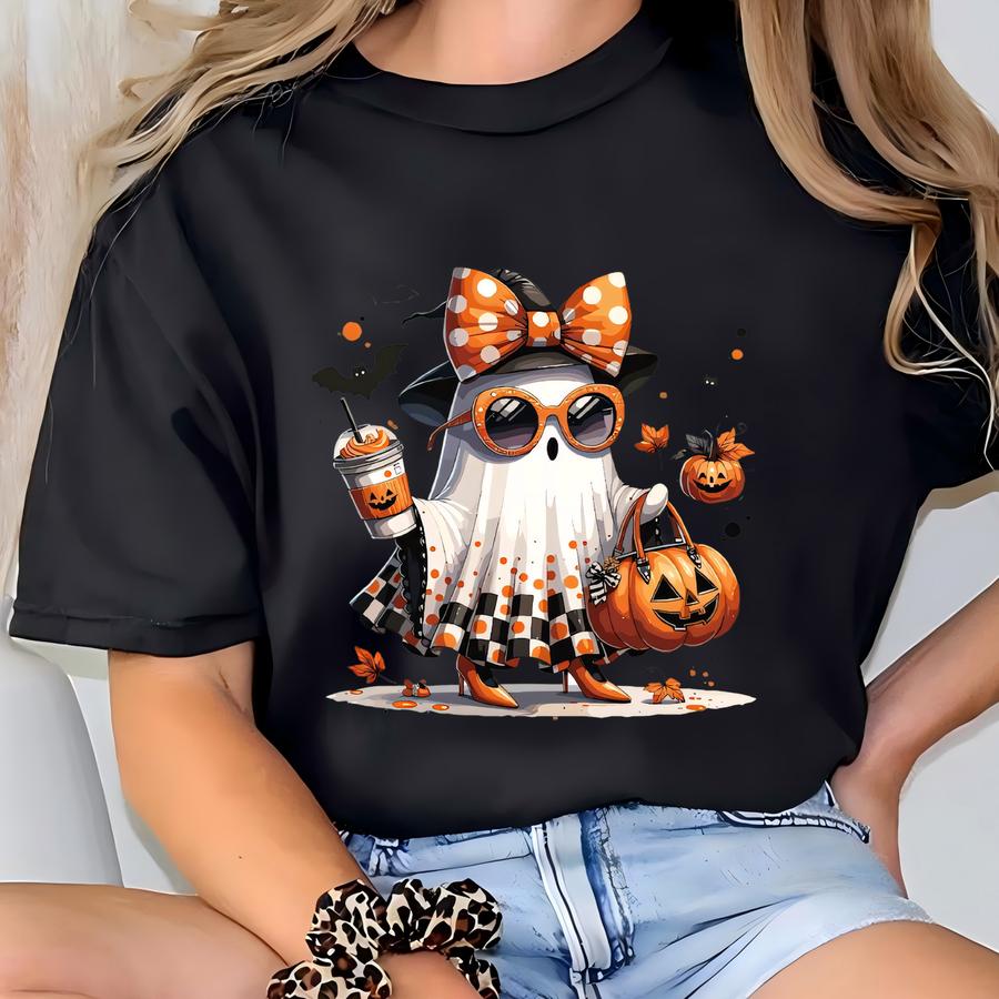 Boo-jee Ghost Sweatshirt, Leopard Ghost Tshirt, Ghost Coffee Funny Fall Tshirt, Ghost Tee, Girly Halloween Gift, Boojee Shirt T-shirt