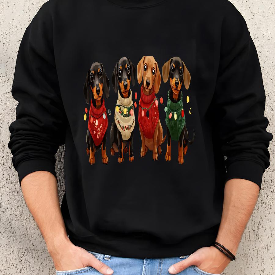 Dachshund Christmas Sweatshirt, Cute Wiener Dog Holiday Pullover, Dachshund Family Matching Sweater, Dog Lover Gift, Funny Pet Lover Gift Sweatshirt
