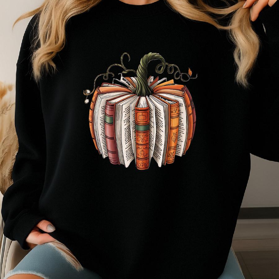 Fall Book Pumpkin Sweatshirt, Pumkin Book Hoodie, Fall Book Sweater, Halloween Teacher Gift, Retro Reading Halloween Sweater, Book Lover Tee Sweatshirt