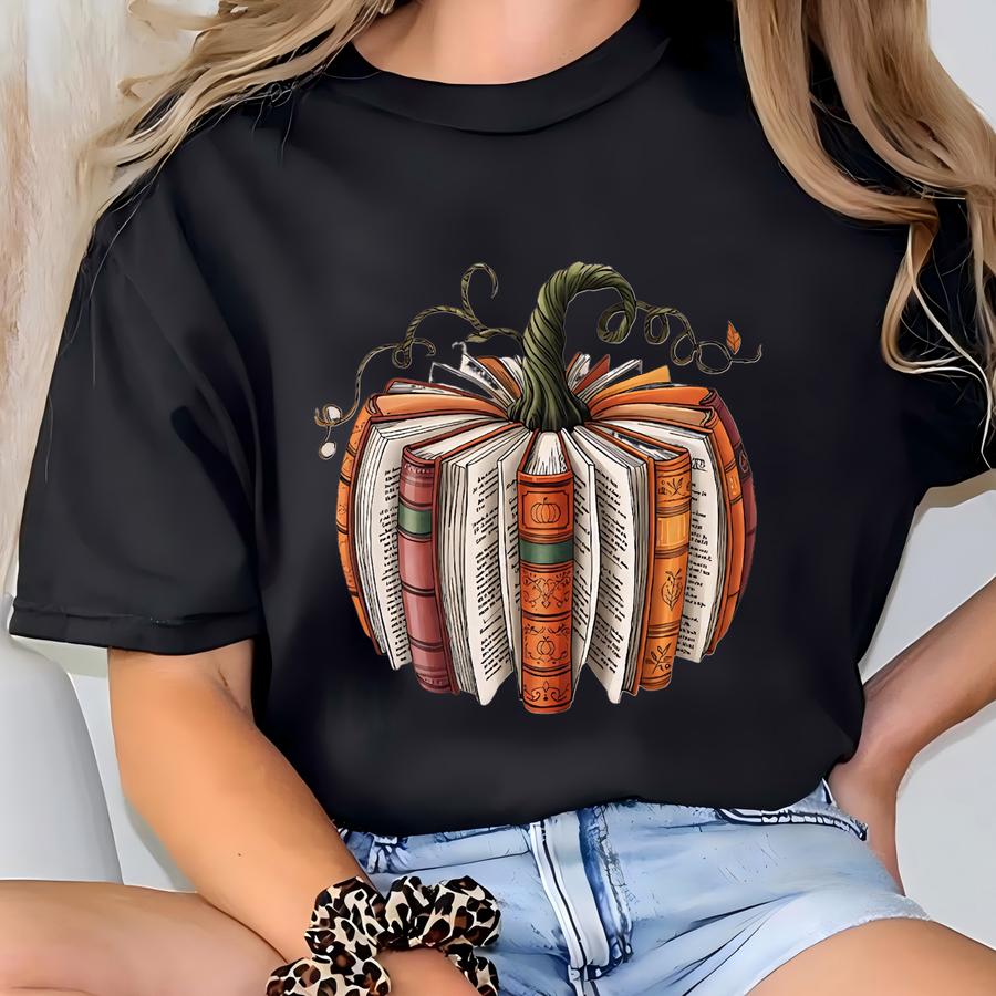 Fall Book Pumpkin Sweatshirt, Pumkin Book Hoodie, Fall Book Sweater, Halloween Teacher Gift, Retro Reading Halloween Sweater, Book Lover Tee T-shirt