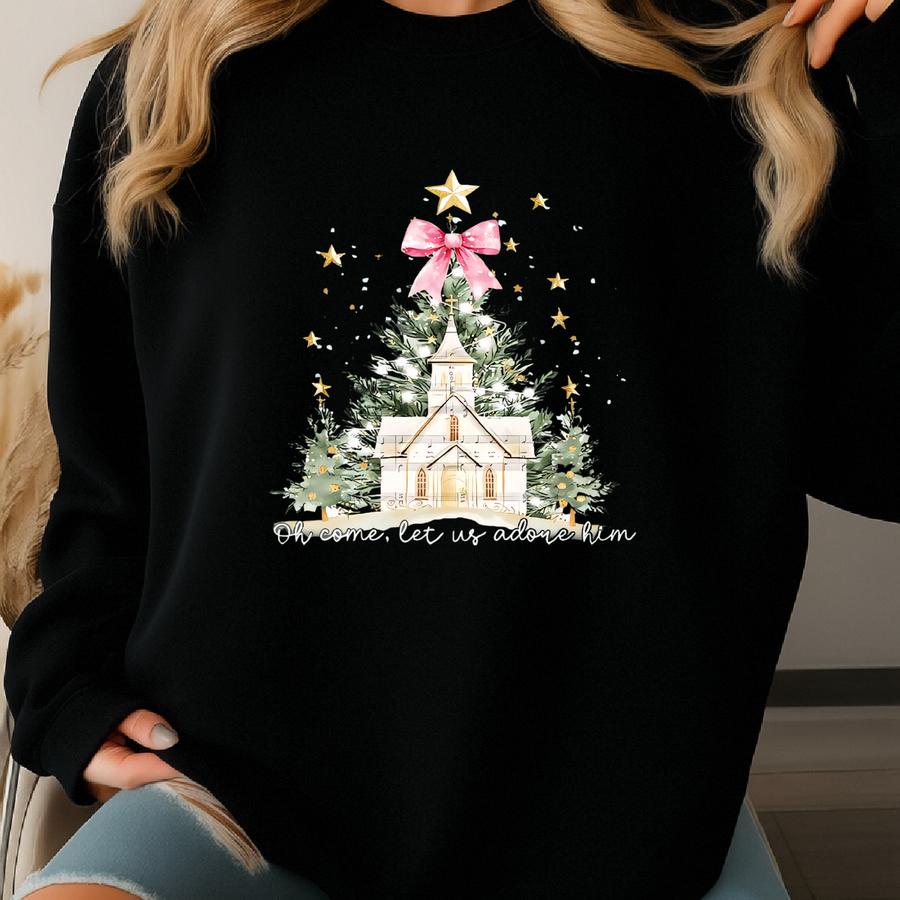 Oh Come Let Us Adore Him Shirt, Nativity Christmas T-shirt, Christmas Gifts, Christian Christmas Sweatshirt, Nativity Xmas Crewneck Sweatshirt