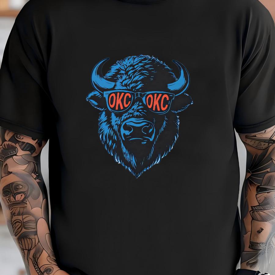 Unisex Okc Basketball Long Sve Tshirts, Mens Womens Long Sve Tee, Game Day Sports Apparel, Mascot Glasses T-shirt