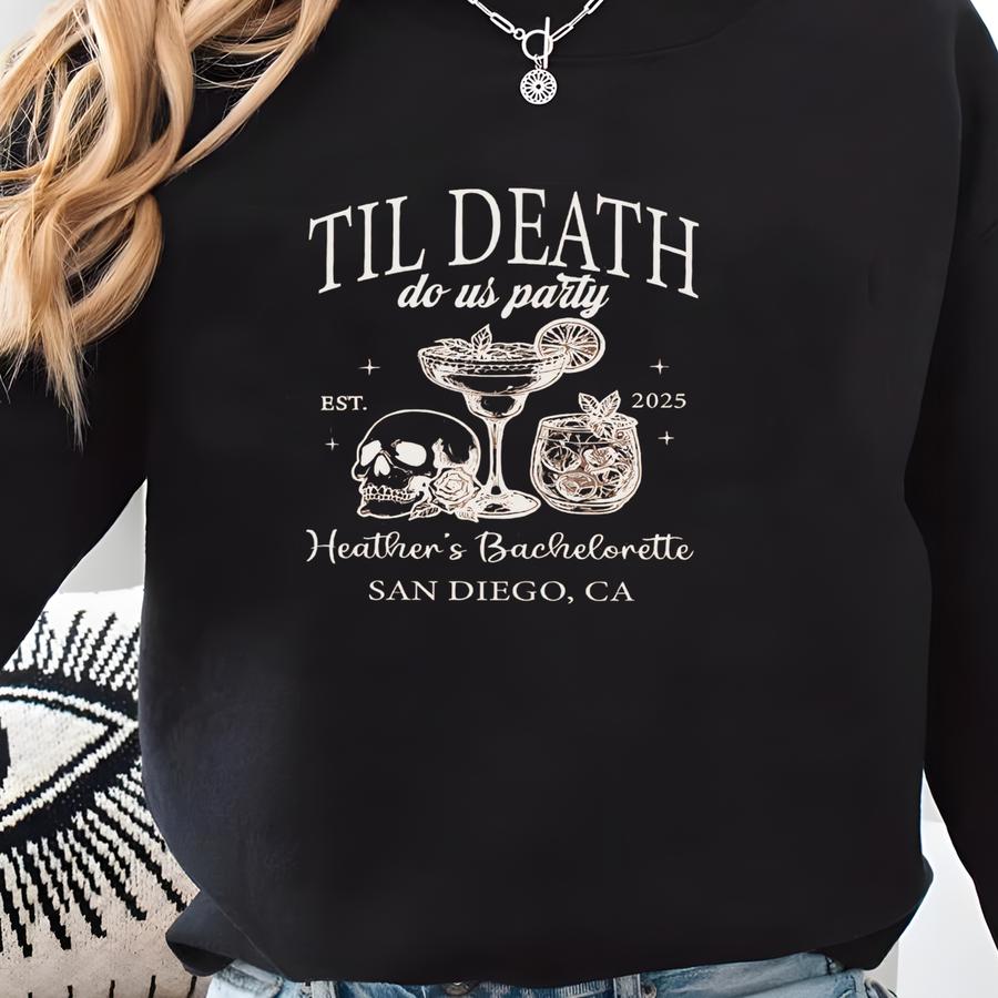 ® Custom Bachelorette Party Shirts, Halloween Bachelorette Party, Bride Or Die, Til Death Do Us Party, Spooky Bridesmaid Gift Sweatshirt