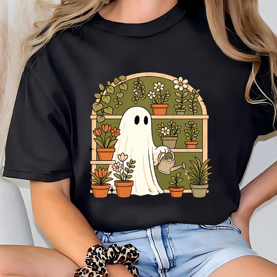 Funny Plant Ghost Sweatshirt, Halloween Plant Lady Shirt, Plant Lover Gift, Ghost Crewneck Sweatshirt, Spooky Gardener Shirt T-shirt