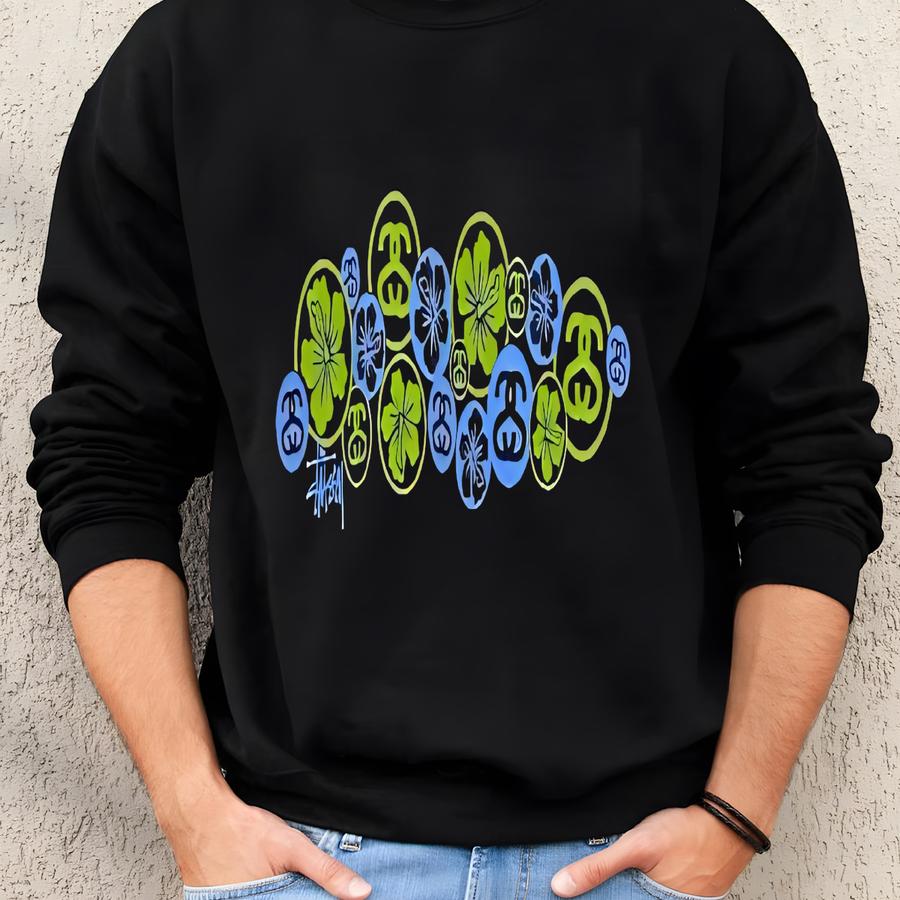 Vintage Stussy Sweatshirt Floral Jumper Pullover Big Logo Sweatshirt