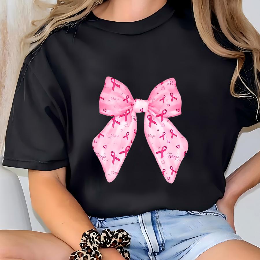 Breast Cancer Awareness Sweatshirt | Pink Bow Ribbon Crewneck | Together We Fight Support Sweater T-shirt