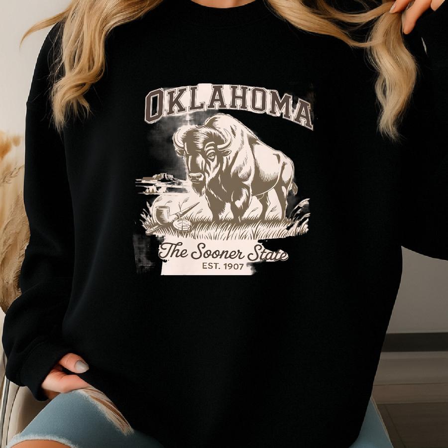 Retro State Of Oklahoma Buffalo Sooner State Minimal Neutral Vintage Style Sweatshirt Unisex Heavy Blend™ Crewneck , Tshirt Sweatshirt