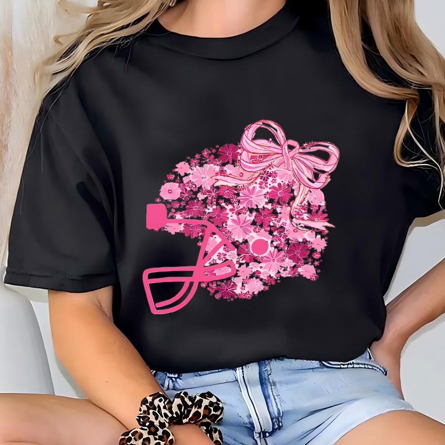 Breast Cancer Awareness Sweatshirt | Pink Football Helmet Crewneck | October Awareness Top T-shirt