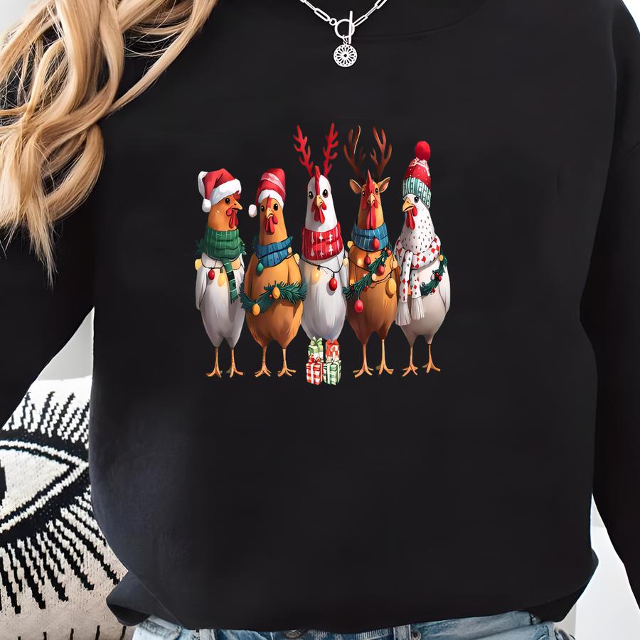 Funny Christmas Chickens Shirt, Farm Lover Gift, Christas Gift, Holiday Season Shirt, Chickens With Scarves, Christmas Farm Shirt, Sweatshirt