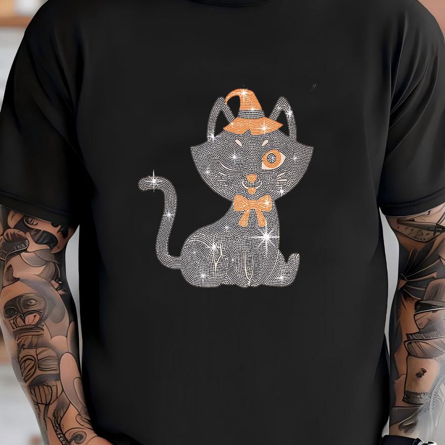 Cat Rhinestone Sweatshirt: Sparkly Halloween Shirt T-shirt
