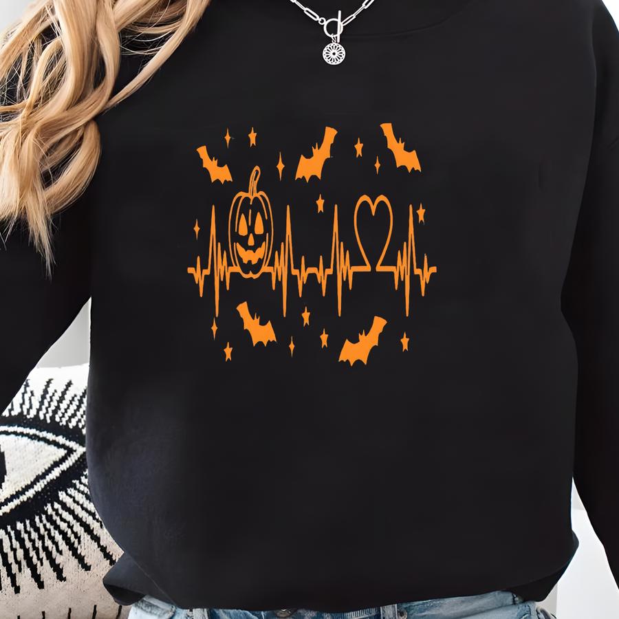 Halloween Pumpkin Heartbeat Shirt, Halloween Fall Gift Tshirt, Spooky Season Graphic Shirt, Autumn Pumpkin Lover Top,thanksgiving Gift Shirt Sweatshirt