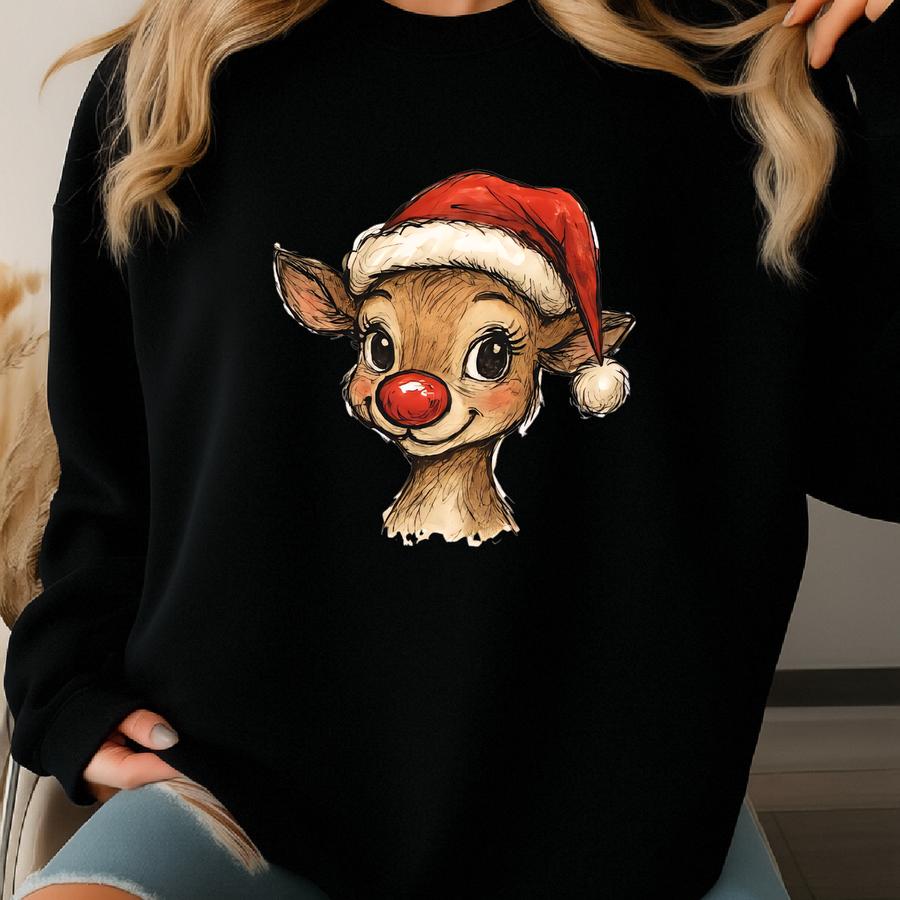 Christmas Reindeer Comfort Color Shirt, Cute Retro Christmas Tee, Family Holiday Matching Outfit, Festive Reindeer T-shirt, Christmas Gift Sweatshirt
