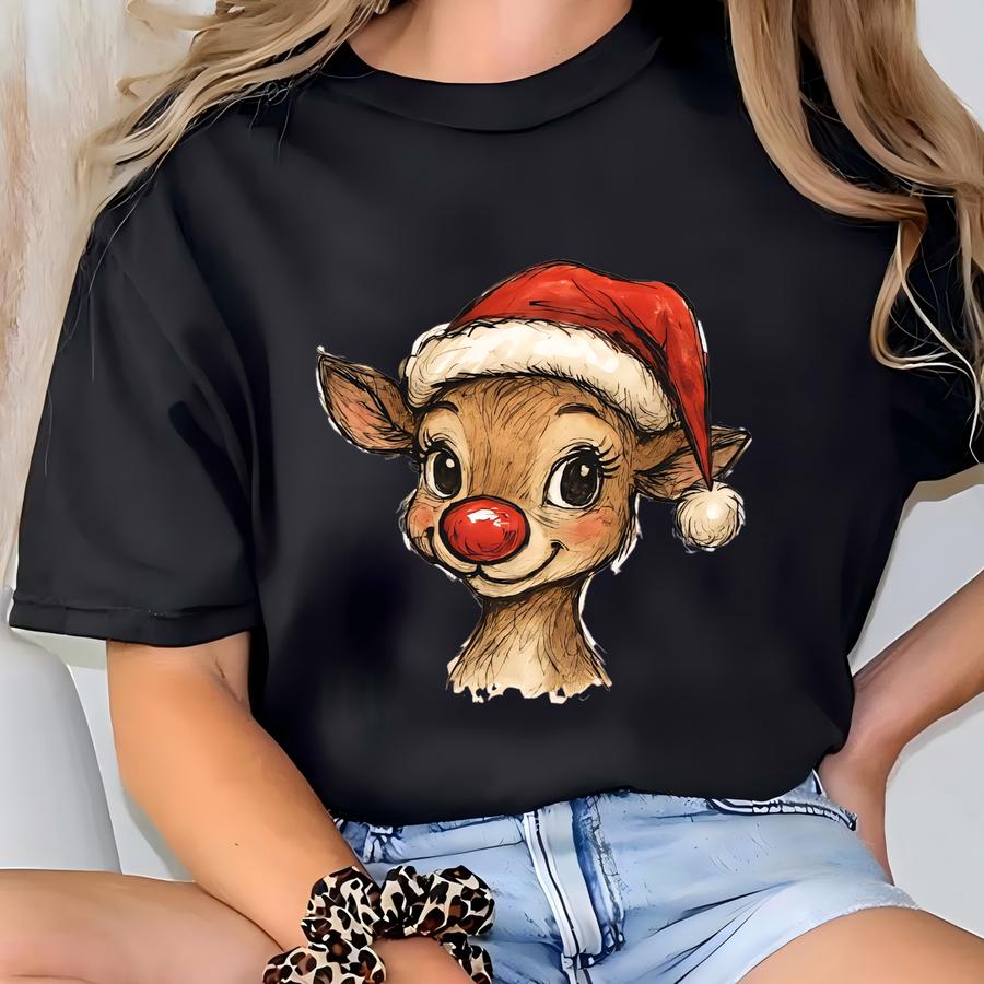 Christmas Reindeer Comfort Color Shirt, Cute Retro Christmas Tee, Family Holiday Matching Outfit, Festive Reindeer Hoodie, Christmas Gift T-shirt