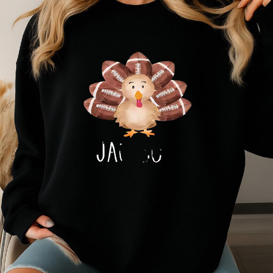 Personalized Football Turkey Baby Romper, Custom Name Toddler Thanksgiving Outfit, Turkey Fall Romper, Cute Baby Boy Girl Holiday Bodysuit Sweatshirt