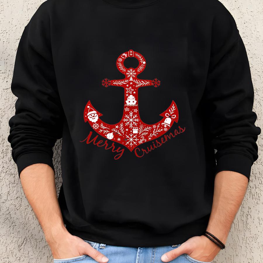 Merry Cruisemas Sweatshirt, Christmas Anchor Hoodie, Family Matching Xmas Cruise Shirt, Christmas Holiday Sweater Sweatshirt