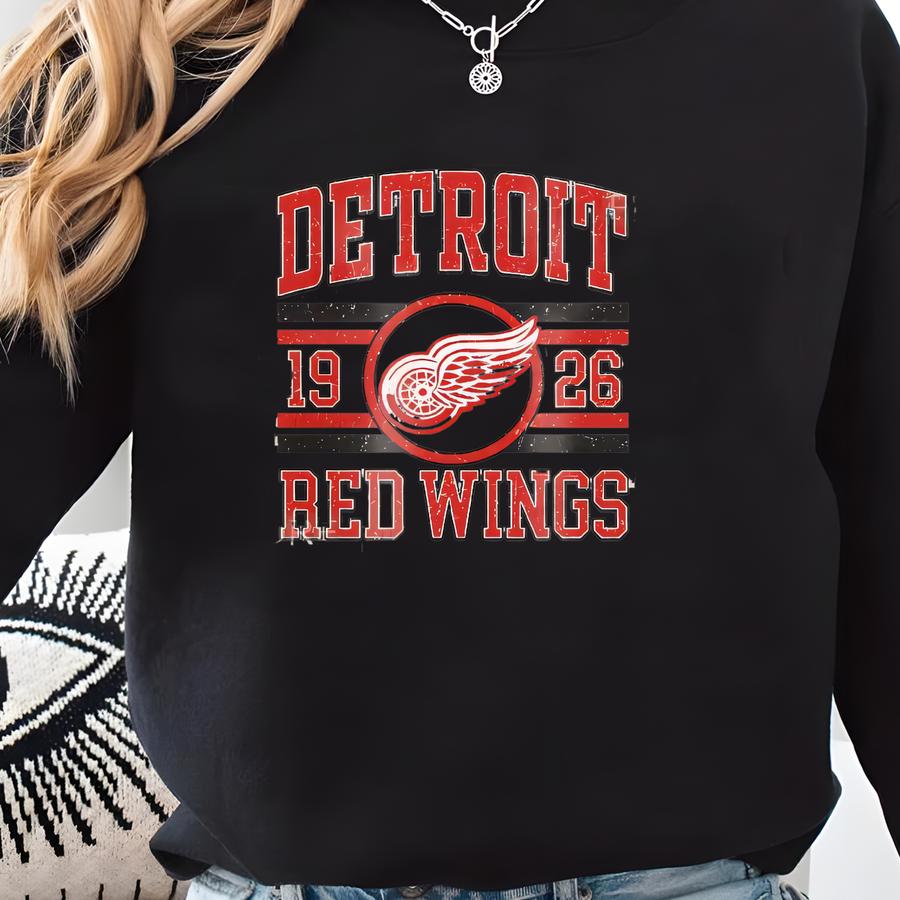 Detroit Red Wing Sweatshirt Crewneck, Vintage Detroit Hockey Fan Shirt, Detroit Hockey Tee, Red Wings Hockey Youth Sweater Sweatshirt