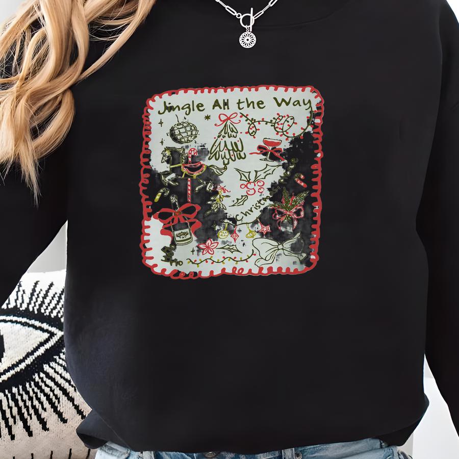 Jingle All The Way Christmas Shirt, Women Holiday Graphic Tee, Retro Christmas Day Shirt, Cute Festive Tee, Xmas Party Shirts Sweatshirt